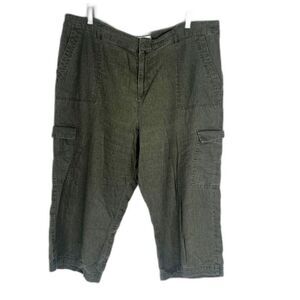 Christopher & Banks Army Green Linen Blend Cropped Casual Pants Size 16